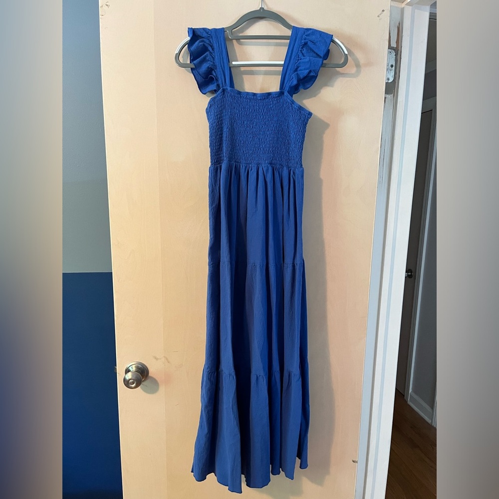 MAXI BLUE RUFFLED SLEEVE DRESS